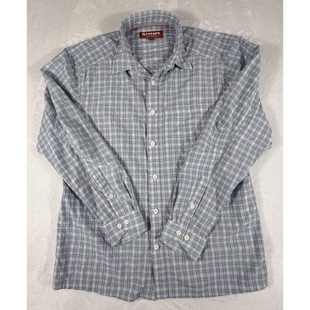 Simms Shirt Men's Size L Green Plaid Fishing Long Sleeve Button Up - Picture 1 of 8